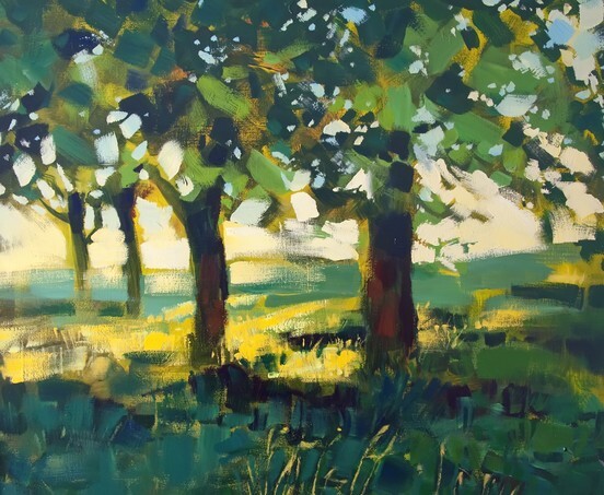 Painting of trees and meadow